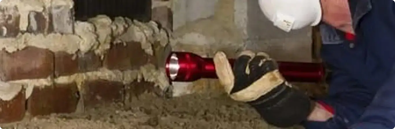 Pest control technician inspecting a crawl space for ant activity in Rio Rancho, NM